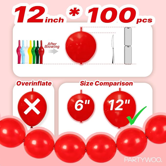 PartyWoo Rainbow Linking Balloons 100pcs 12 Inch Multicolor Link Balloons | - Image 4