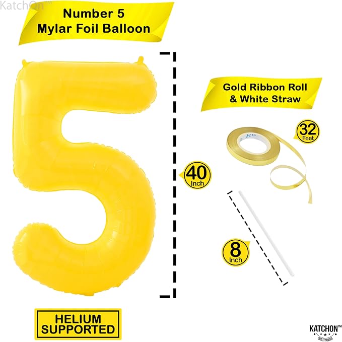 KatchOn, 40 Inch | Yellow 5 Balloon | 5th Birthday Decorations - Image 2