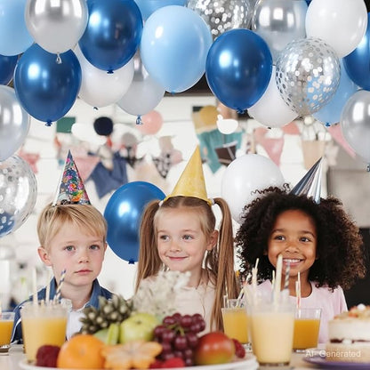 Zesliwy Blue White Silver Balloons Set, Party Decor | Metallic Dark Blue Sliver - Image 8