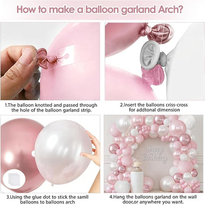 Pearl Pink White Balloons Arch Kit Double Stuffed, Party Decor. | Pastel/Light - Image 3