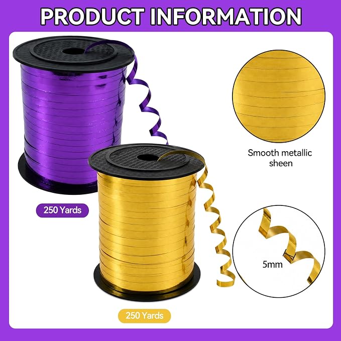 TONIFUL Shiny 500 Yards Purple and Gold Curling Ribbon Balloon String | Balloon - Image 2
