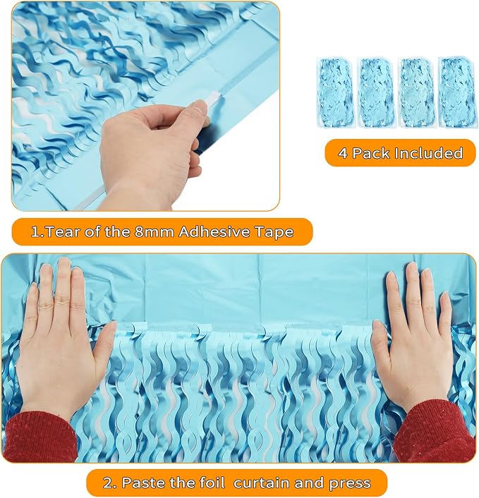 4 Pack Wavy Blue Foil Fringe Curtain 3.3x6.6 Feet | Blue Streamers Tinsel - Image 5