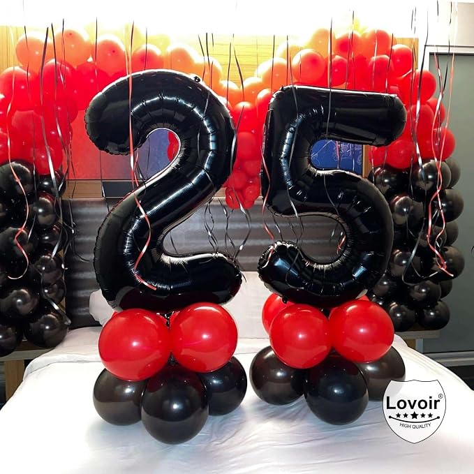 Black 25 Number Balloons, 40 Inch Giant Number 25 Balloons Foil Mylar Helium - Image 4