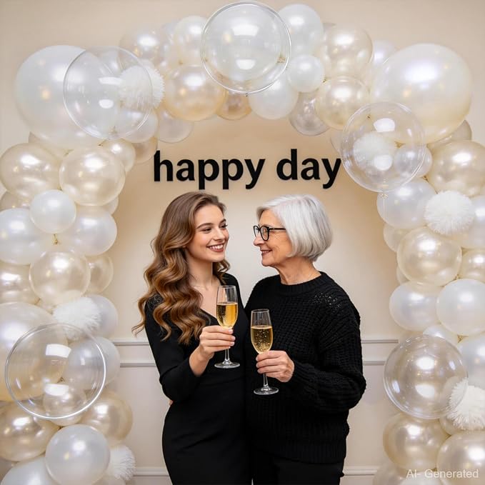 Pearl White Beige Balloons Arch Kit, Double Stuffed, Party Decor. | White - Image 7