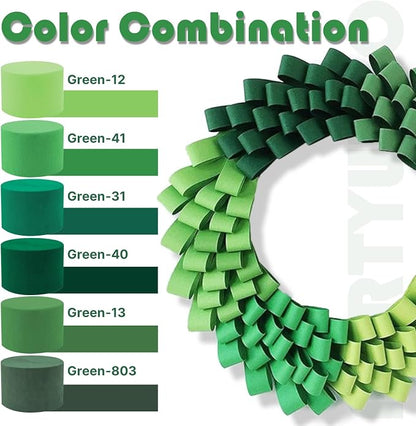 PartyWoo Green Emerald Forest Green Crepe Paper Streamers 6 Rolls 492 FT | - Image 3