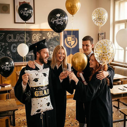 Black Gold Graduation Balloons, Certificate Foil Grad Printed Balloon - Image 8