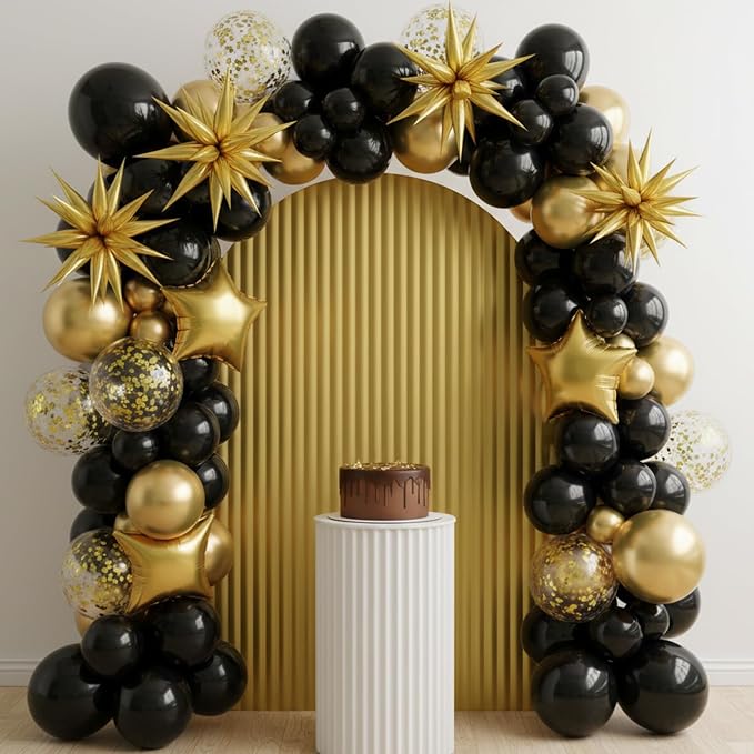 RUBFAC Black and Gold Balloons 129pcs Different Sizes 18 12 10 5 Inch | Latex - Image 4