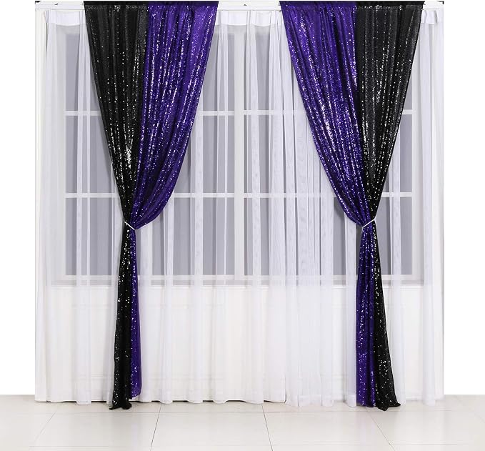 Poise3EHome 2ft x 8ft Purple Sequin Photography Backdrop Curtain 2 Panels - Image 7