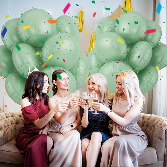 20PCS Round Shaped Foil Balloons, 18 Inch Round Foil Balloon, Retro Sage Green - Image 6