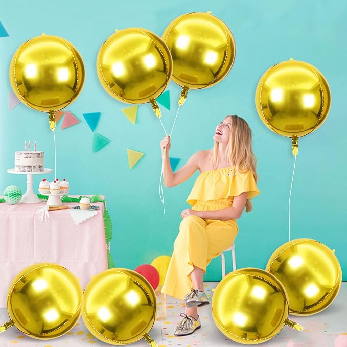 8 Pcs Gold Round Foil Balloons 22 Inch 4D Gold Mylar Orbz Round Balloons - Image 4
