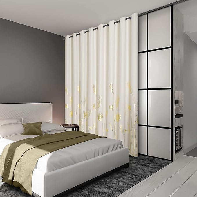 Cream Beige Curtain for Sliding Door 100W x 84L Inch Long Gold Palm Curtains - Image 2
