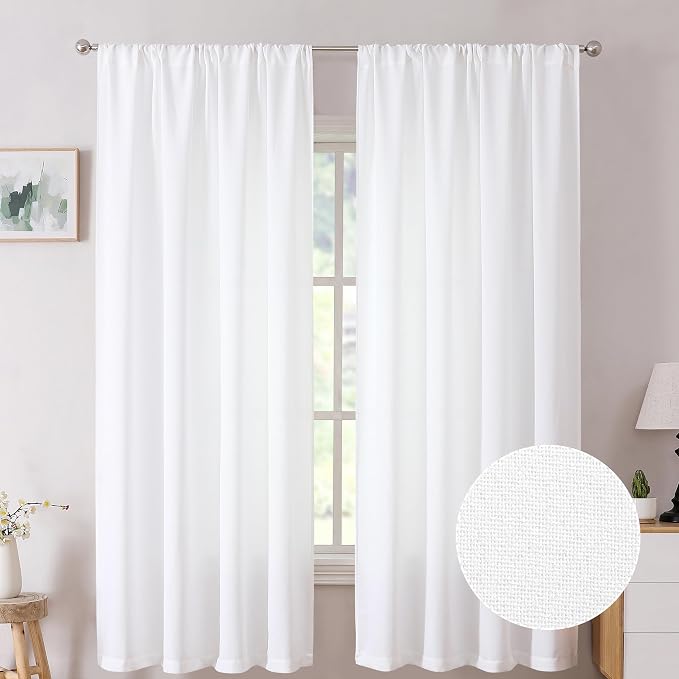 Tollpiz Short Linen Curtain Living Room Rod Pocket Semi Sheer Curtains Burlap by Tollpiz