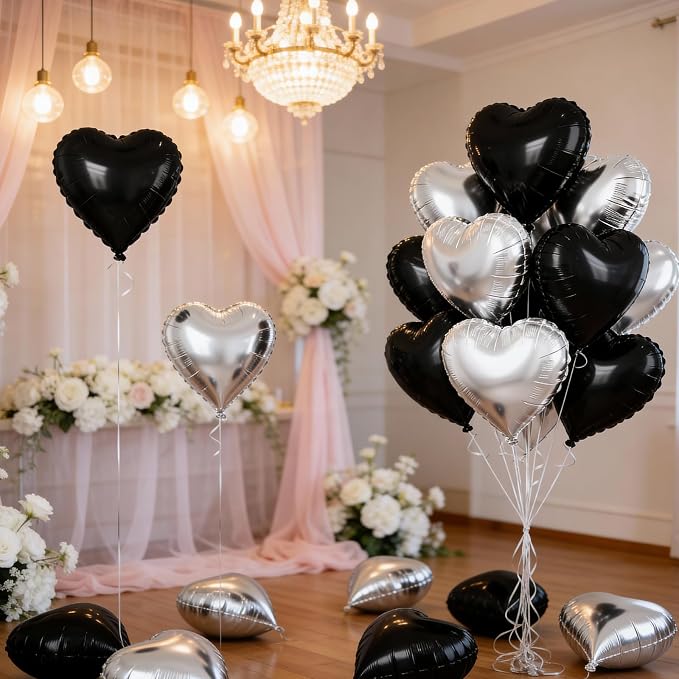 Black Silver Heart Balloons - Image 4
