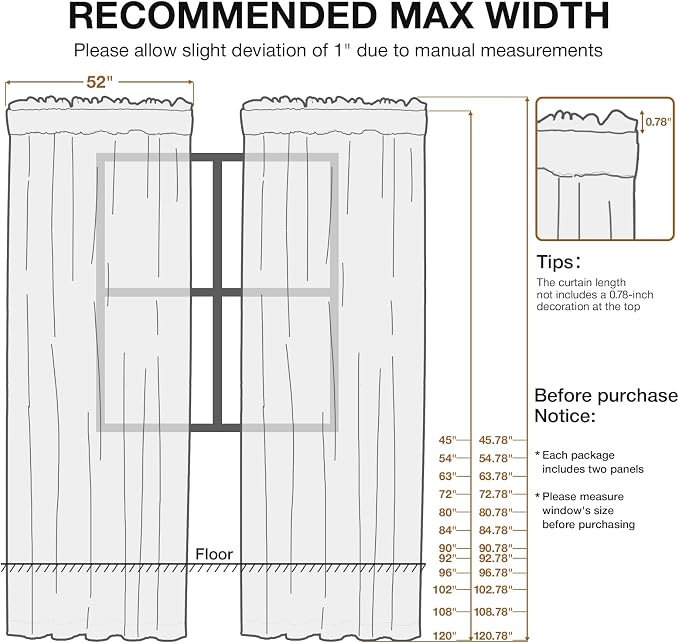 Anmao Taupe Semi Sheer Light Filtering Curtains 84 Inches Long 2 Panels - Image 2