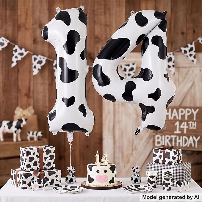 40 Inch Cow Print Number 14 Balloon - Image 3