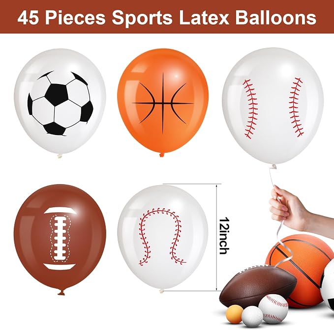 Censen 45 Pieces Sports Balloons 12 Inch Sports Latex Balloons Include Football - Image 2