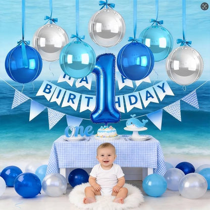 Blue and SIlver Round Balloons Foil, Metallic Blue Silver Balloons - Image 4