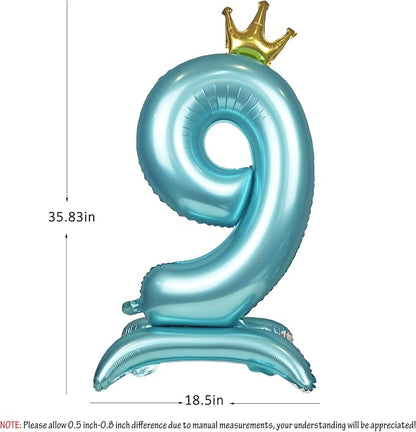 Blue Crown Number 9 Foil Balloon Standing Blue digital 9 Foil Balloon | - Image 2