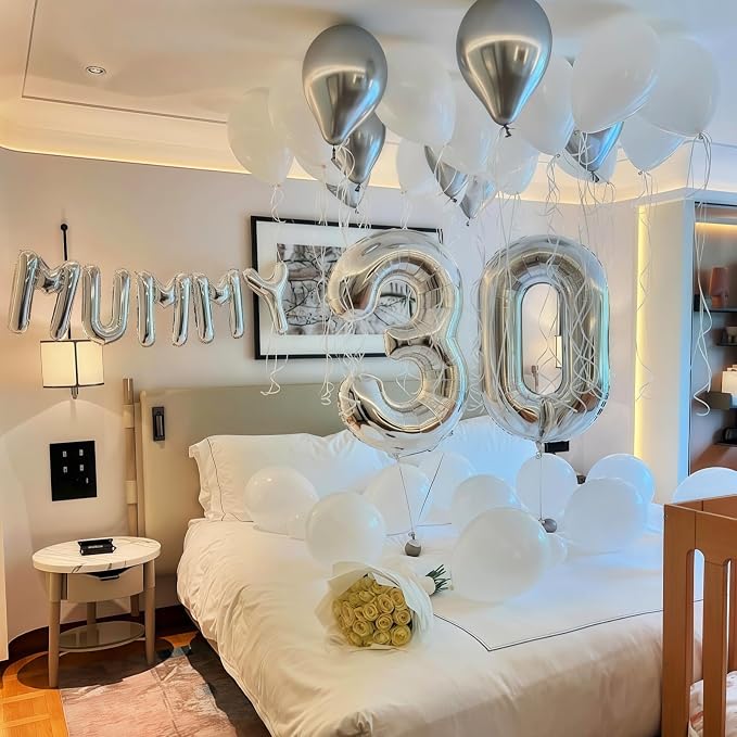 40 Balloons Silver, Giant Number 4 & 0 Helium Foil Balloon - Image 4