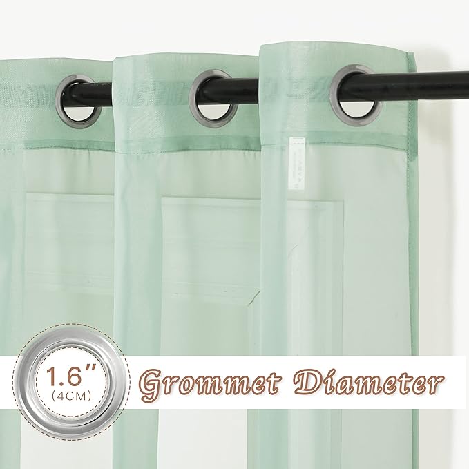 NICETOWN Sage Green Sheer Curtains 90 inch Long 2 Panels Set, Grommet Voile - Image 2