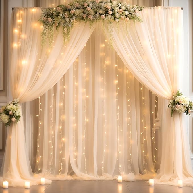 30x8ft Champagne Tulle Backdrop Curtain by Partisky
