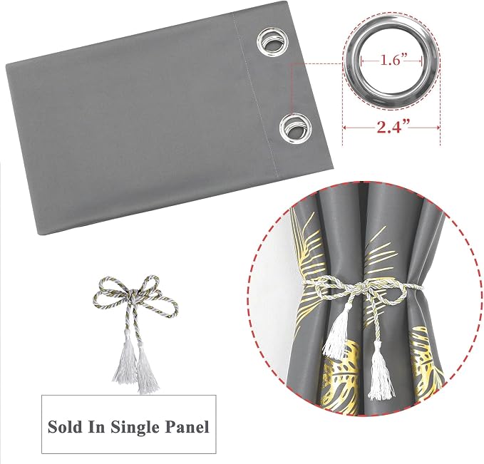 Grey Blackout Curtain for Dining Room 100W x 108L Inch Long Gold Palm Tree - Image 7
