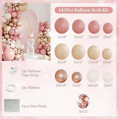 Dusty Pink Balloon Arch Kit for Boho Birthday Bridal Shower | 143Pcs Boho Blush - Image 6