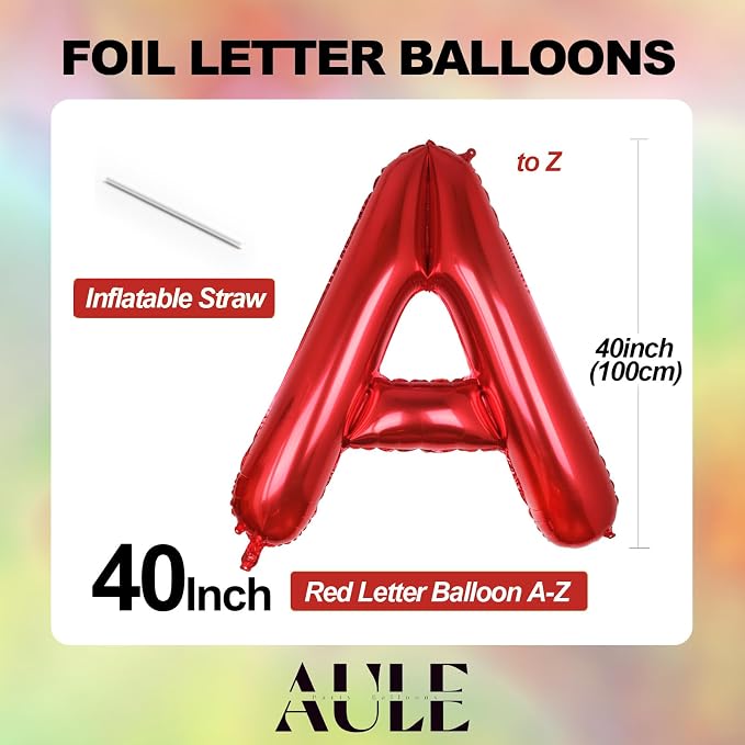 AULE 40 Inch Red M Balloon Letter Foil A-Z Birthday Big Alphabet | Birthday - Image 3