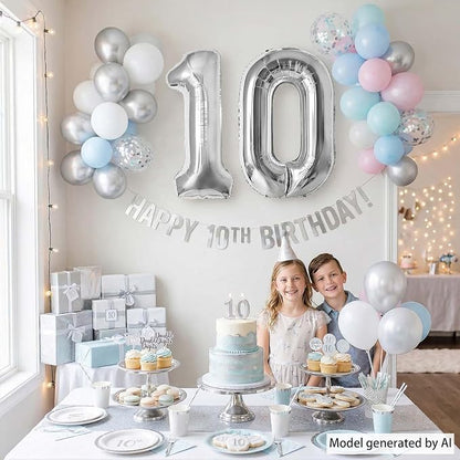 Silver Number 10 Balloon 40 Inch, Sleek Foil - Image 2