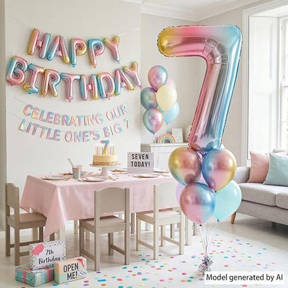 Rainbow Ombre Number 7 Balloon 40 Inch, Pastel Foil Decor - Image 3