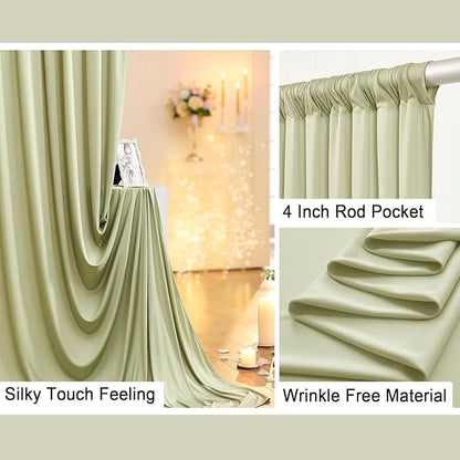 40 ft x 10 ft Wrinkle Free Light Green Backdrop Curtain - Image 4