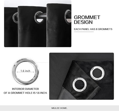MIULEE Velvet Curtains Halloween Black 52 x 96 Inch Length Set of 2 | Grommet - Image 2