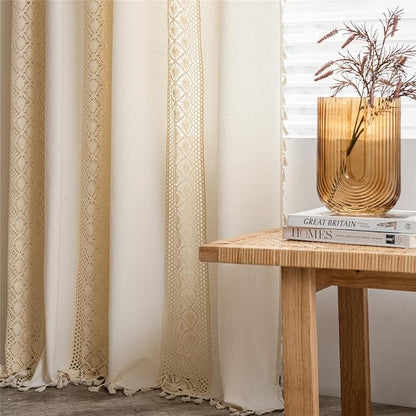 Sutuo Home Boho Curtain Crochet Dots Patchwork Semi-Blackout Bohemian Handmade - Image 3