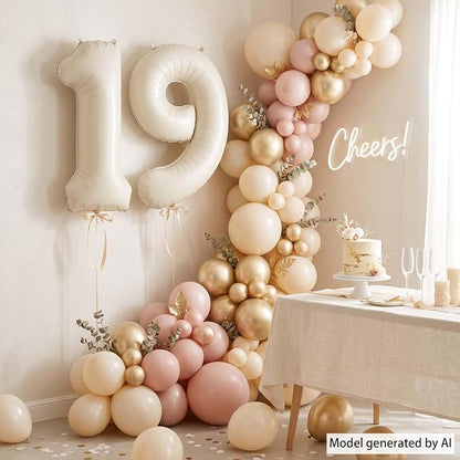Cream Number 19 Balloon 40 Inch, Foil Numeral - Image 3