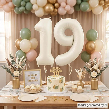 Cream Number 19 Balloon 40 Inch, Foil Numeral - Image 7