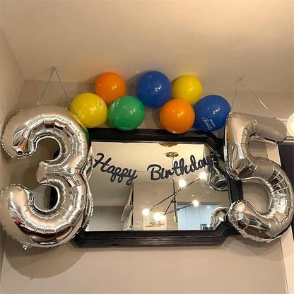 40 Inch Silver Large Numbers Balloons 5, Self Inflating Digit 5 Helium Balloons - Image 5
