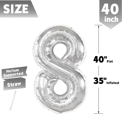 40 Inch Silver Number 8 Balloon Birthday Party Decorations - Image 5