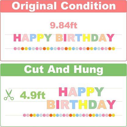 2-PCS Pre-Strung 3D Felt Happy Birthday Banner, Macaron Birthday Decorations | - Image 3