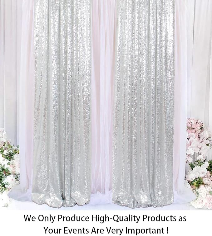 ShinyBeauty Sequin Curtains 2 Panels Silver 2FTx8FT Sequin Photo Backdrop - Image 2
