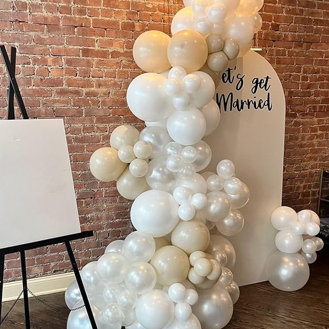 Pearl White Balloons, Pearl Sand White Double-Stuffed Ivory Latex Balloon - Image 5