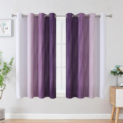 Purple and Greyish White Blackout Curtains 54 Inch Length, Light Blocking - Image 2
