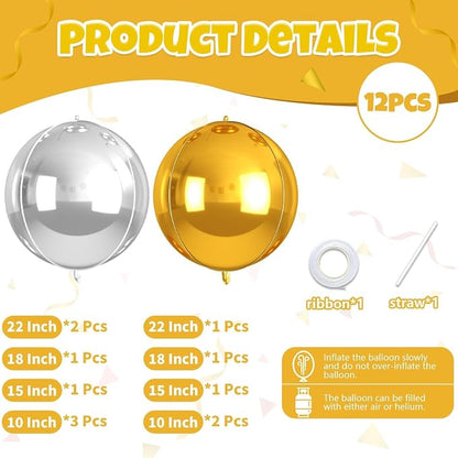 Gold and Silver Round Balloons Foil, Metallic Gold Silver Balloons - Image 2