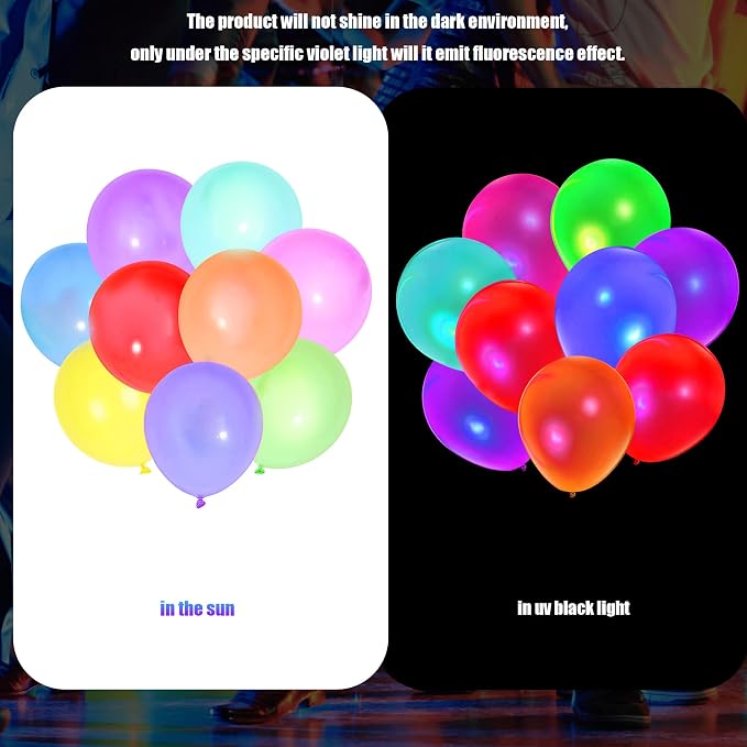 150 Pcs UV Neon Balloons, 7 Colors Blacklight Reactive Fluorescent Balloons - Image 3