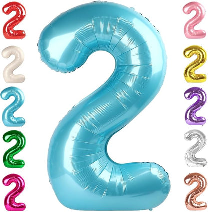 2 Balloon Numbers Birthday Decorations, 40In Pearl Blue Balloons by Mluchee