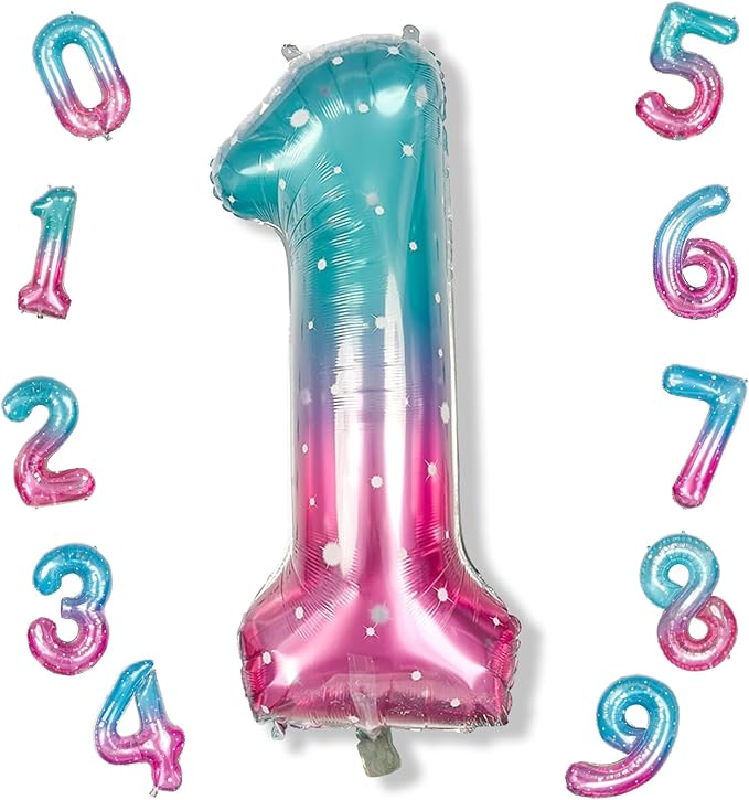 40 Inch Blue Pink Number 1 Balloon by Isndare