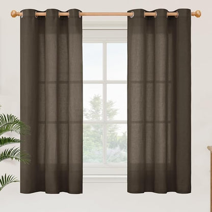 YoungsTex Dark Brown Linen Semi Sheer Curtains 45 Inches Length by YoungsTex