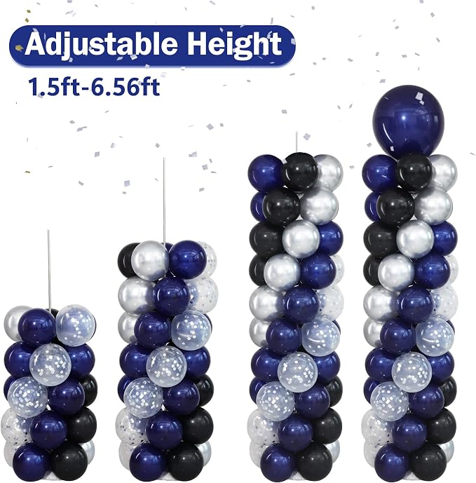 Navy Blue Black and Silver Balloon Column Stand Kit Set of 2 - Image 6