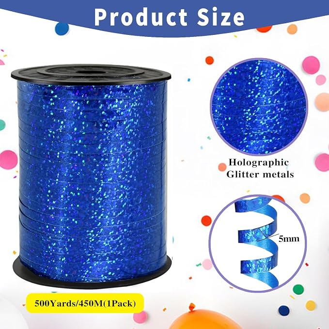 500 Yards Blue PVC Curling Ribbon, 5mm Width, Crafts and Celebrations - Image 2