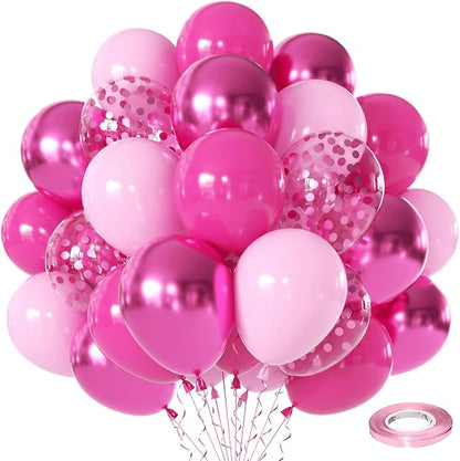 Hot Light Metallic Pink Confetti Balloons 50 Pcs 12 Inch | Princess Barbie Pink by Vanjehou