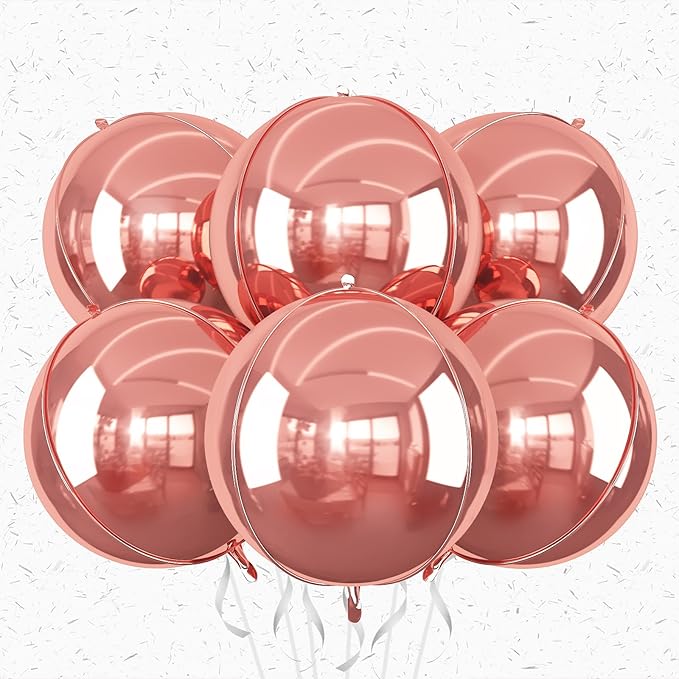 6Pcs Rose Gold Round Foil Balloons, Giant 4D Round Ball Balloons, 22 Inch by Adorely
